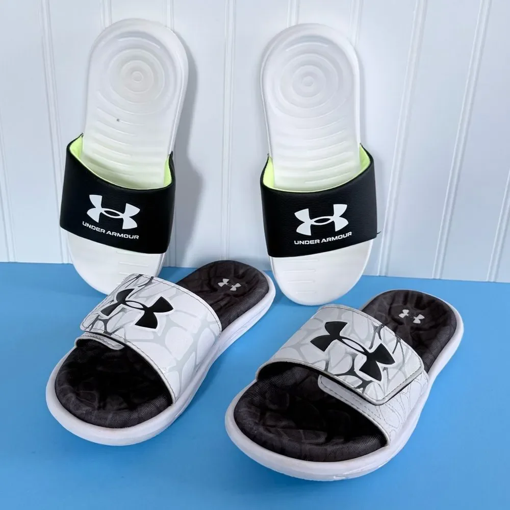 Bundle of 2 Under‎ Armour Black and White Slide Sandals Size 3Y